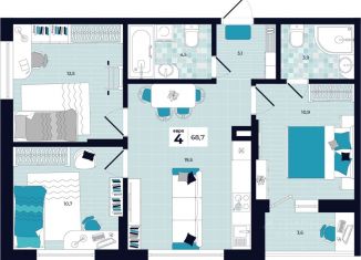 Продается четырехкомнатная квартира, 68.7 м2, Тула