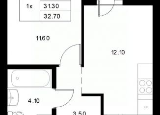 Продается однокомнатная квартира, 32.7 м2, Казань