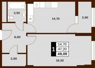 Продается квартира студия, 49.15 м2, Ставрополь