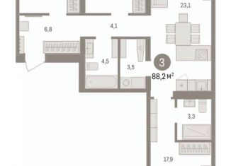 Продается 3-ком. квартира, 88.16 м2, Тюмень