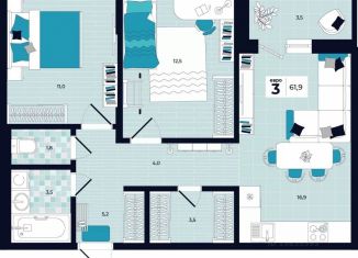 Продажа 3-ком. квартиры, 61.9 м2, Тула, Центральный территориальный округ