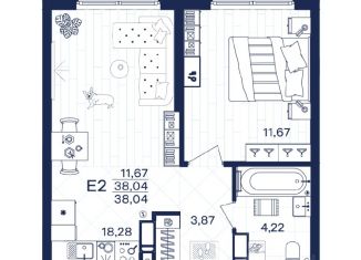 1-ком. квартира на продажу, 38.04 м2, Тульская область