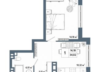Продается однокомнатная квартира, 34.02 м2, Уфа