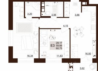 Продажа 2-ком. квартиры, 60.75 м2, Тульская область