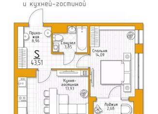 Однокомнатная квартира на продажу, 43.51 м2, Тульская область