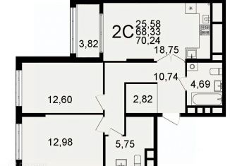 Продам 2-ком. квартиру, 70.24 м2, Рязанская область