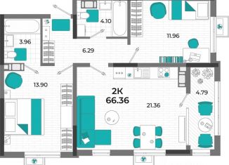 Продам 2-ком. квартиру, 66.36 м2, Евпатория