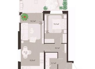 Продаю 2-ком. квартиру, 75.2 м2, Рязань
