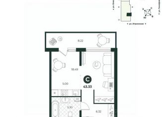 Продаю квартиру студию, 43.33 м2, Тюмень, Ленинский округ