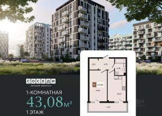 1-комнатная квартира на продажу, 43.08 м2, поселок Темерницкий, ЖК Соседи, 2к4