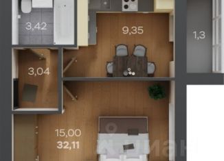 Продаю однокомнатную квартиру, 32.11 м2, Тамбов, Октябрьский район