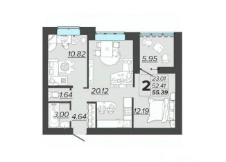 Продаю 2-комнатную квартиру, 55.39 м2, Брянск