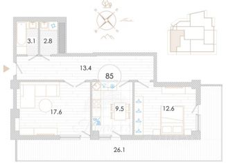 Продам 2-ком. квартиру, 86.9 м2, Ялта