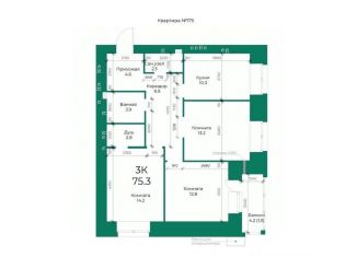 Продаю трехкомнатную квартиру, 75.3 м2, Барнаул, Индустриальный район
