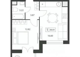 1-комнатная квартира на продажу, 39.91 м2, Тверь
