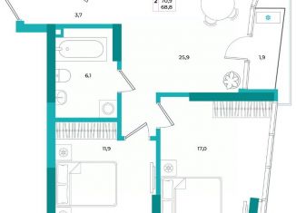 Продаю двухкомнатную квартиру, 68.8 м2, Крым