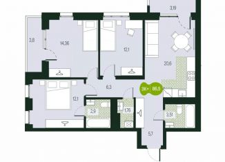 Продаю 4-комнатную квартиру, 86.5 м2, Чита