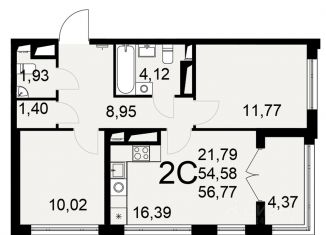 Продаю 2-ком. квартиру, 54.58 м2, Тула