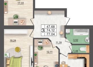 Продам 3-комнатную квартиру, 77.04 м2, Смоленск