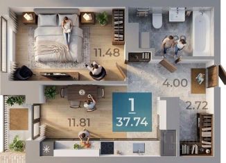 Однокомнатная квартира на продажу, 36.68 м2, Киров, Ленинский район, улица Блюхера, 46