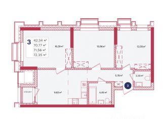 Продается 3-комнатная квартира, 71.56 м2, Уфа, Калининский район