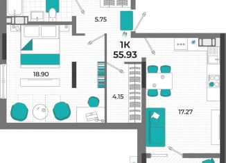 Продам однокомнатную квартиру, 55.93 м2, Крым