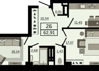 Продается двухкомнатная квартира, 62.91 м2, Ростов-на-Дону, Ленинский район