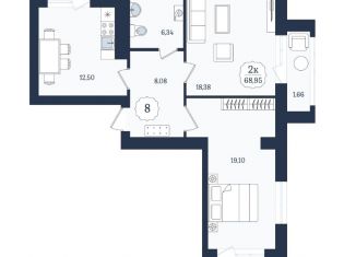 2-ком. квартира на продажу, 68.95 м2, Калининградская область