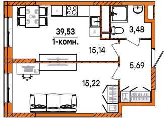 Продаю 1-ком. квартиру, 39.53 м2, Ульяновск, Ленинский район