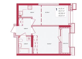 Продам 1-комнатную квартиру, 42.56 м2, Республика Башкортостан