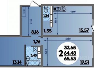 Продажа 2-ком. квартиры, 65.53 м2, Адыгея