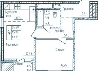 Продается 1-ком. квартира, 47.35 м2, Саранск
