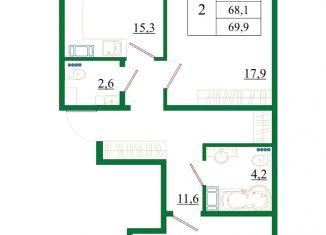 Продается 2-комнатная квартира, 69.9 м2, Ленинградская область, Красносельское шоссе, 4А