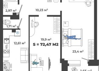 Продается 2-комнатная квартира, 72.47 м2, Абакан, улица Генерала Тихонова, 3к2