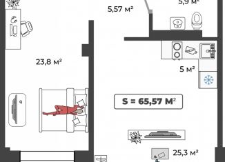 Продается 2-ком. квартира, 64.3 м2, Абакан, улица Авиаторов, 1Б