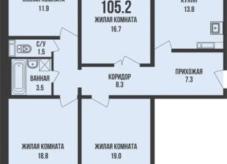 Трехкомнатная квартира на продажу, 105.2 м2, Новосибирская область