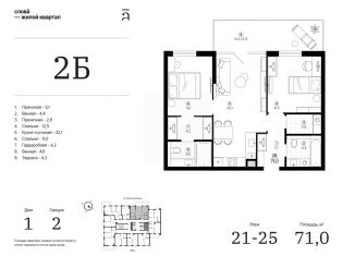 2-комнатная квартира на продажу, 70.95 м2, Астрахань
