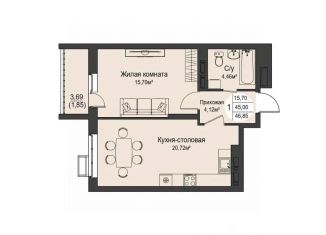 Продаю 1-ком. квартиру, 46.85 м2, Орёл, улица Кузнецова, 1, Северный район