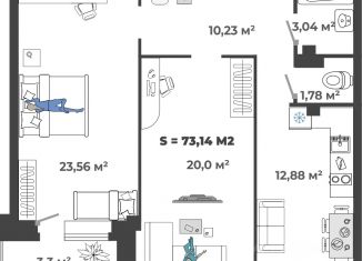 3-комнатная квартира на продажу, 73.14 м2, Абакан, улица Генерала Тихонова, 3к2