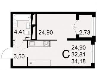 Продается 1-комнатная квартира, 34.18 м2, Тульская область