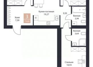 Продаю 3-комнатную квартиру, 79.86 м2, село Поляны