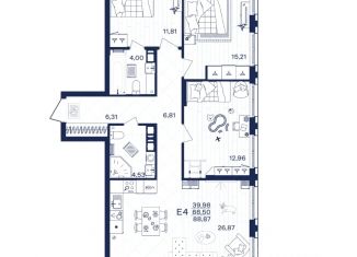 Продажа 3-ком. квартиры, 88.87 м2, Тульская область