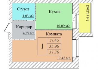 Продажа однокомнатной квартиры, 37.76 м2, Ярославль, Красноперекопский район